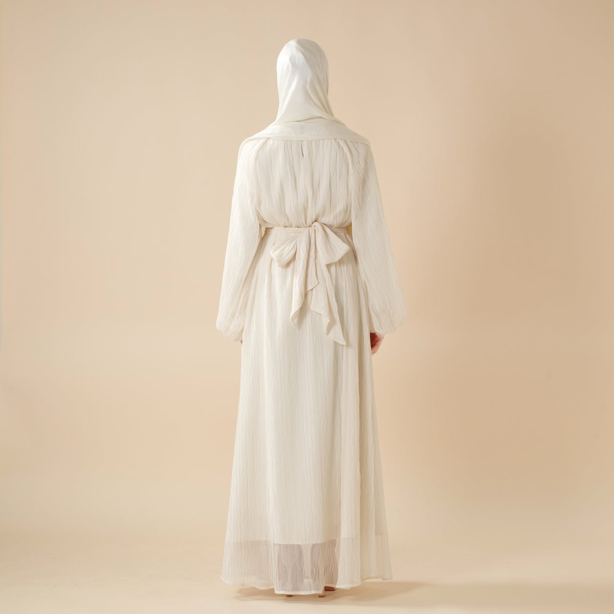 Mariam's Collection Cream White Puff Sleeves Abaya |  Pleat Textured Maxi Dress Abaya (MA152) — lifestyle worn / used context