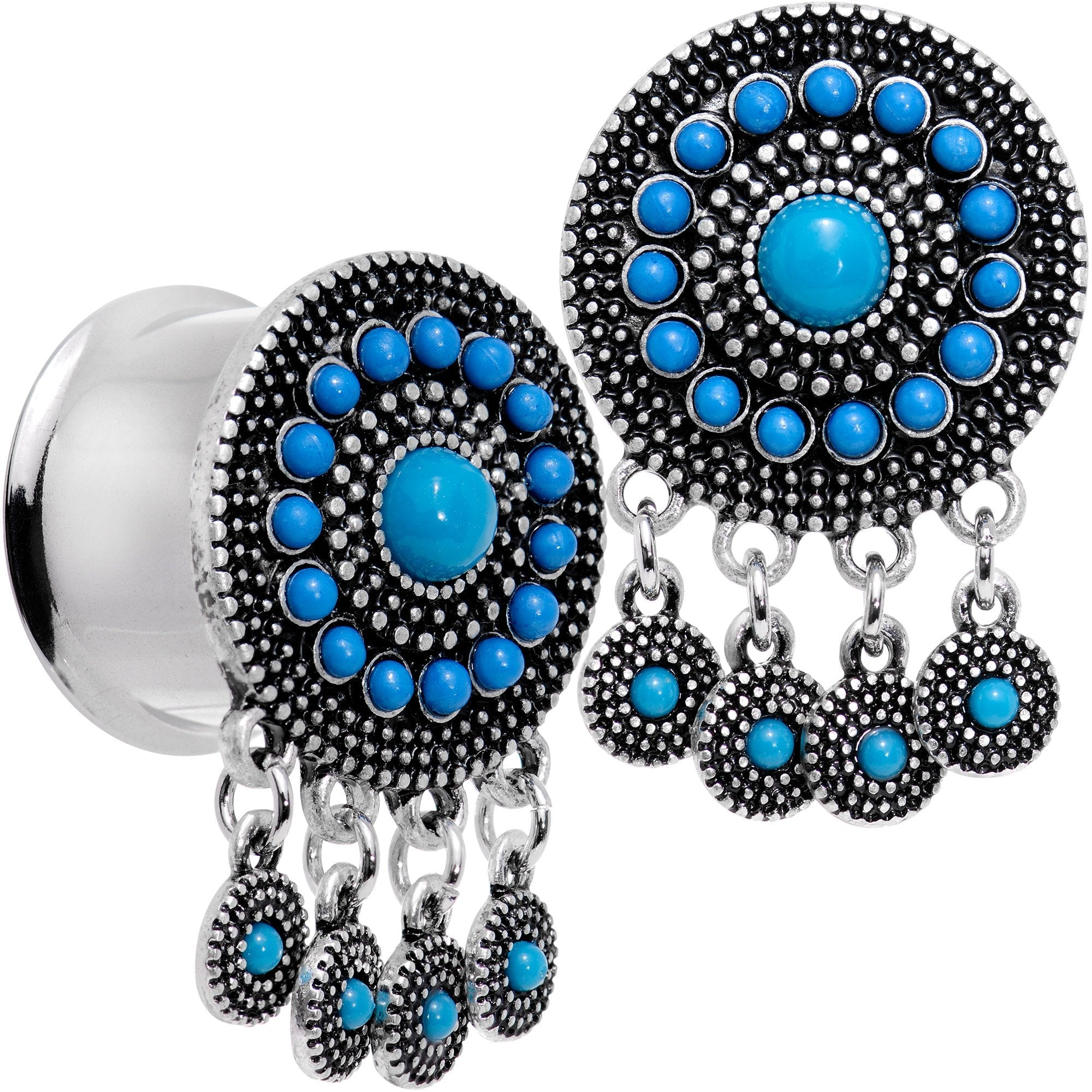 BodyCandy Southwest Blue Drum Dreamcatcher Dangle Double Flare Plug Set 6mm to 25mm — packaging