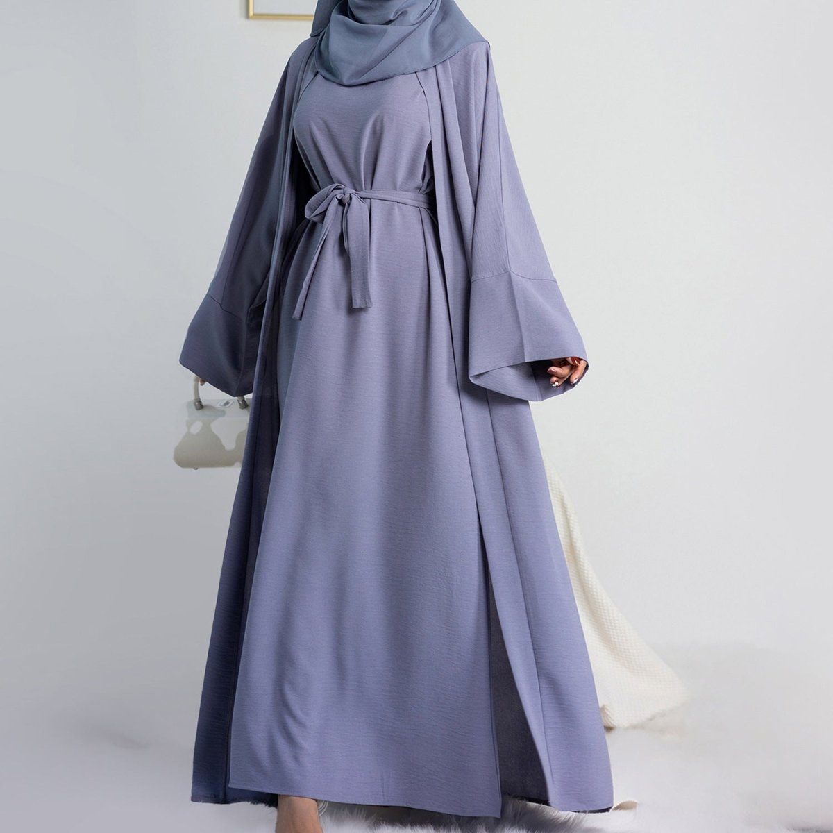 Mariam's Collection Crepe Pocket Open Abaya 3-Piece Set (MA002) — construction detail