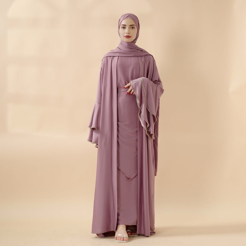 Mariam's Collection Crepe Satin Ruffle Sleeve Abaya, 5-Piece Set (MOA033) — main product shot
