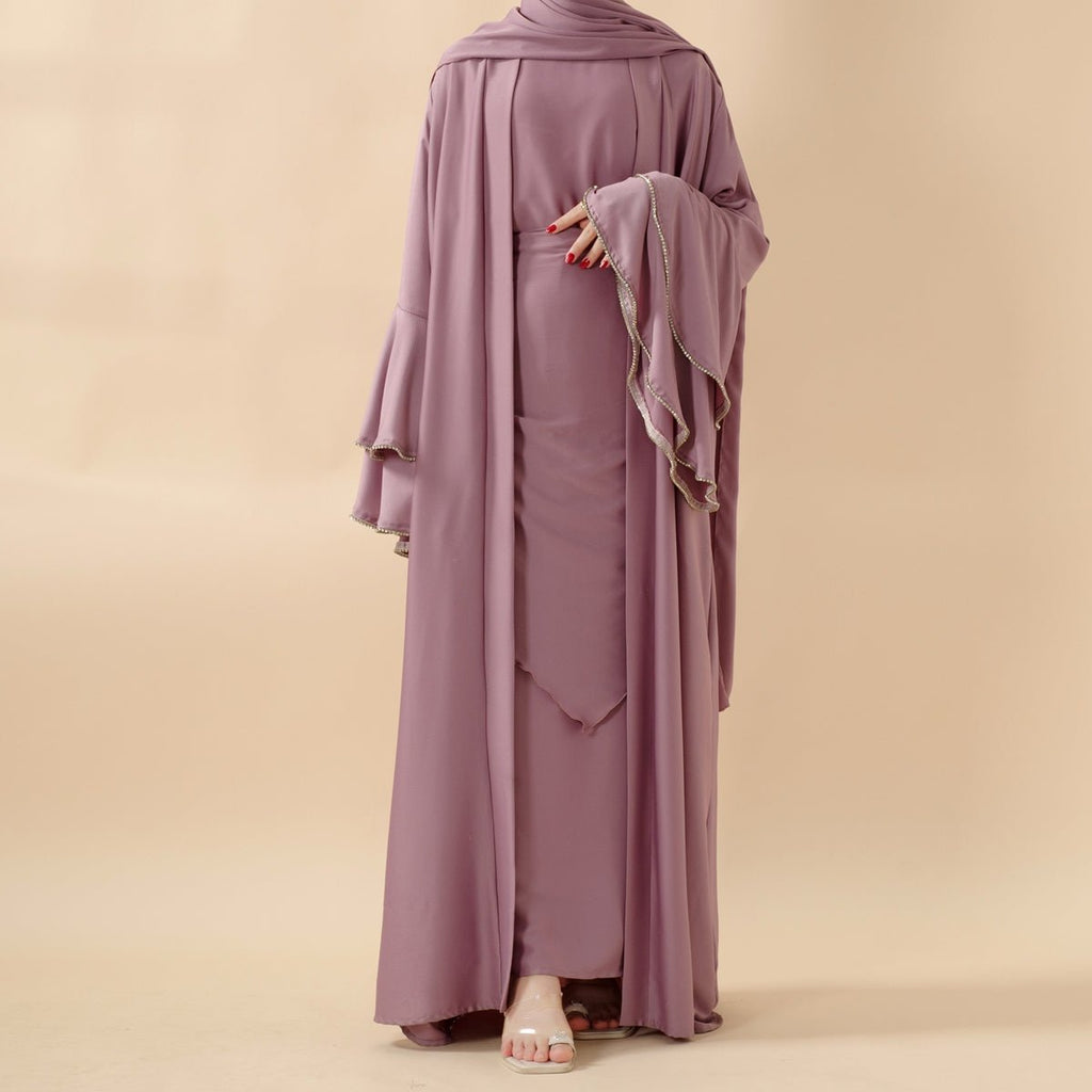 Mariam's Collection Crepe Satin Ruffle Sleeve Abaya, 5-Piece Set (MOA033) — comparison shot