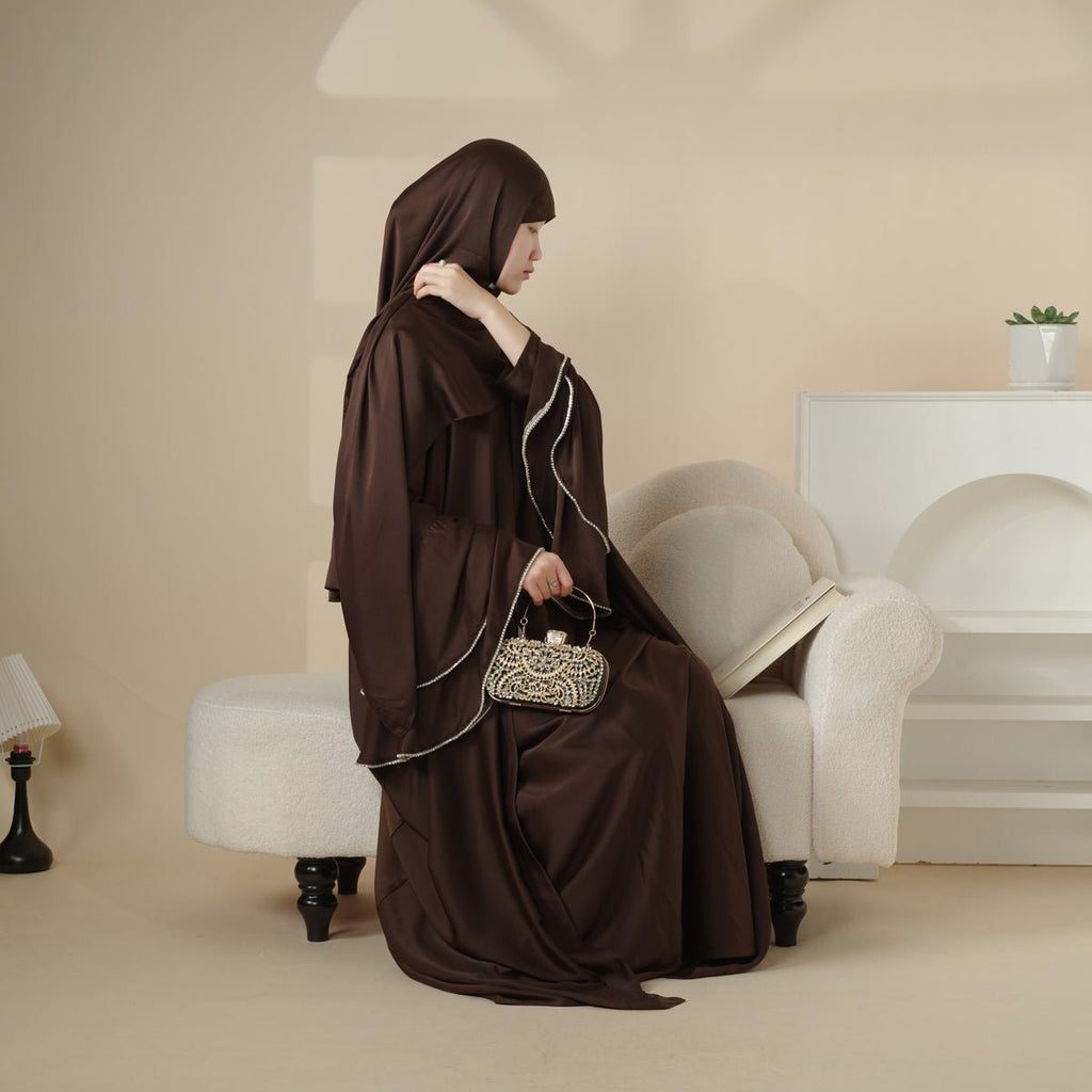 Mariam's Collection Crepe Satin Ruffle Sleeve Abaya, 5-Piece Set (MOA033) — alternative angle