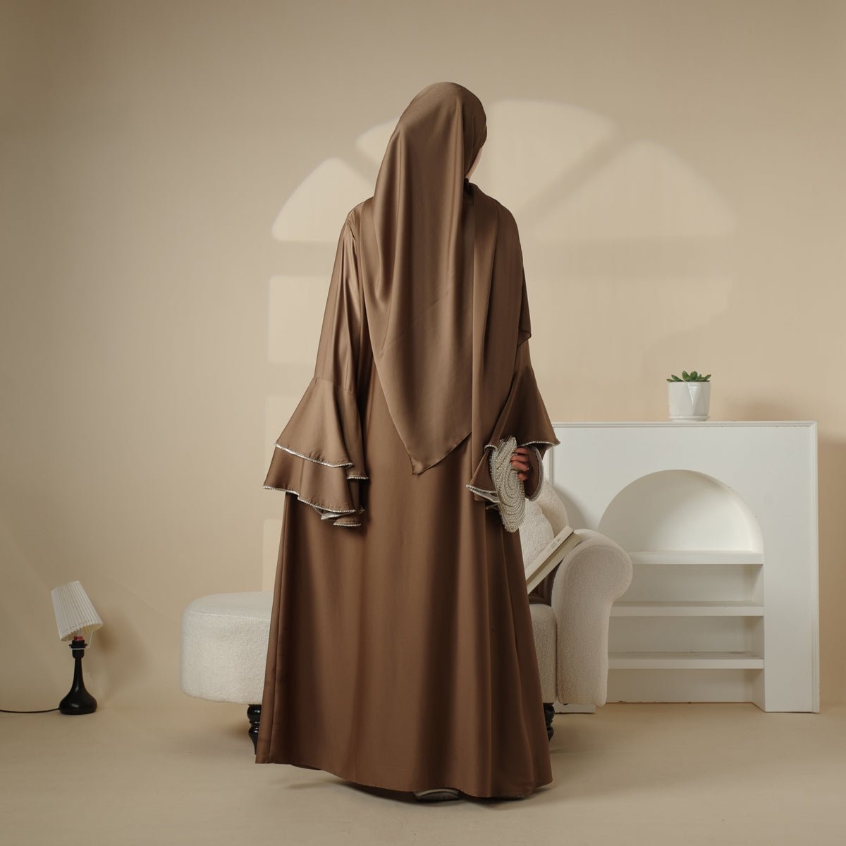 Mariam's Collection Crepe Satin Ruffle Sleeve Abaya, 5-Piece Set (MOA033) — main product shot