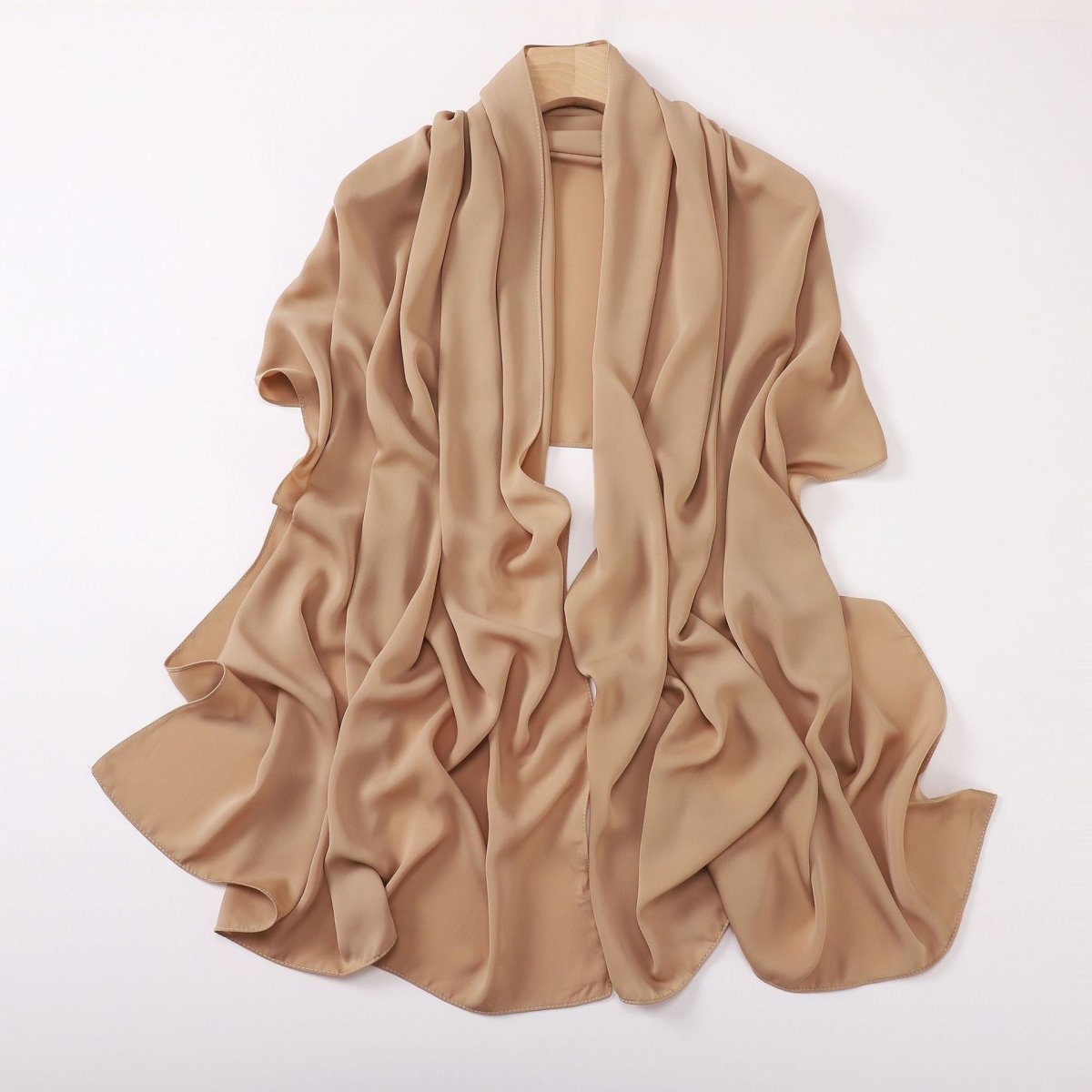 Mariam's Collection Crinkle-Resistant Long Hijab Silk-Like Hijab (MH154) — lifestyle worn / used context