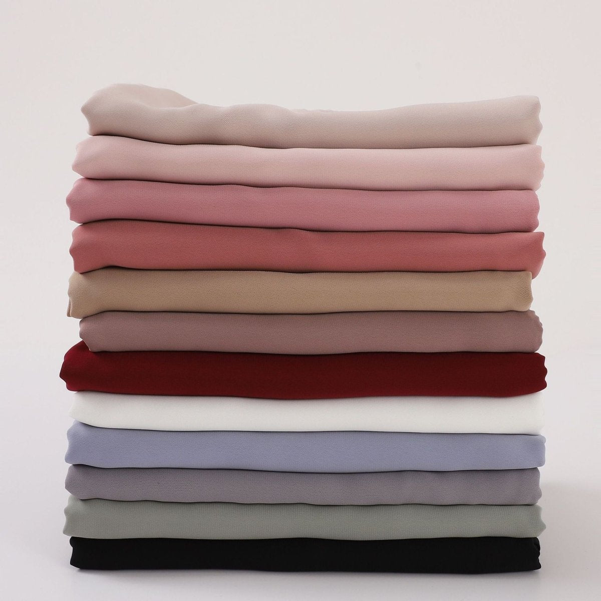 Mariam's Collection Crinkle-Resistant Long Hijab Silk-Like Hijab (MH154) — flat-lay composition