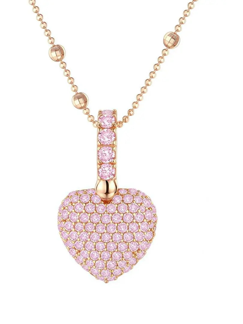 MyClosetAid Pink Heart Charm Cross Pendant Gold Necklace
