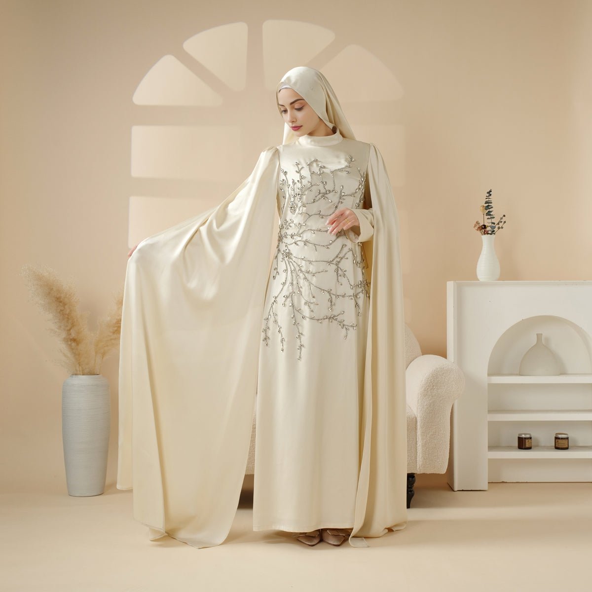 Luxury Hand-Embellished Cape  Abaya (MA144)