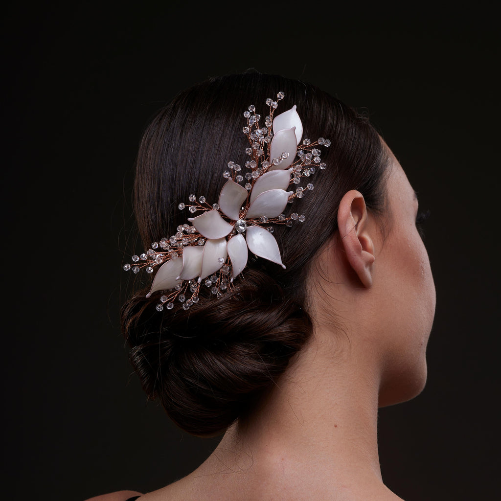Handcrafted Rose Gold Bridal Hair Comb with Crystal Beads and Silver-Plated Wire - Elegant Wedding Hair Accessories for Bride