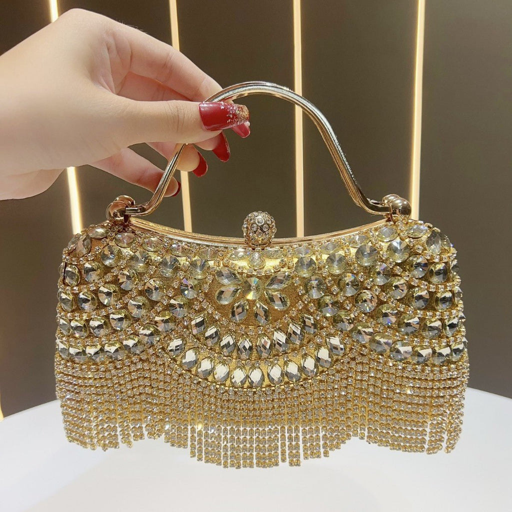 Mariam's Collection Crystal-Embellished Clutch Bag with Tassels – Versatile Evening Purse for… — detail shot 6