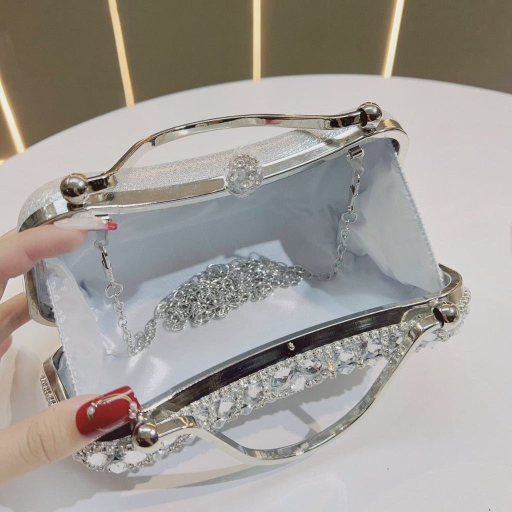 Mariam's Collection Crystal-Embellished Clutch Bag with Tassels – Versatile Evening Purse for… — Mariam's Collection branding close-up