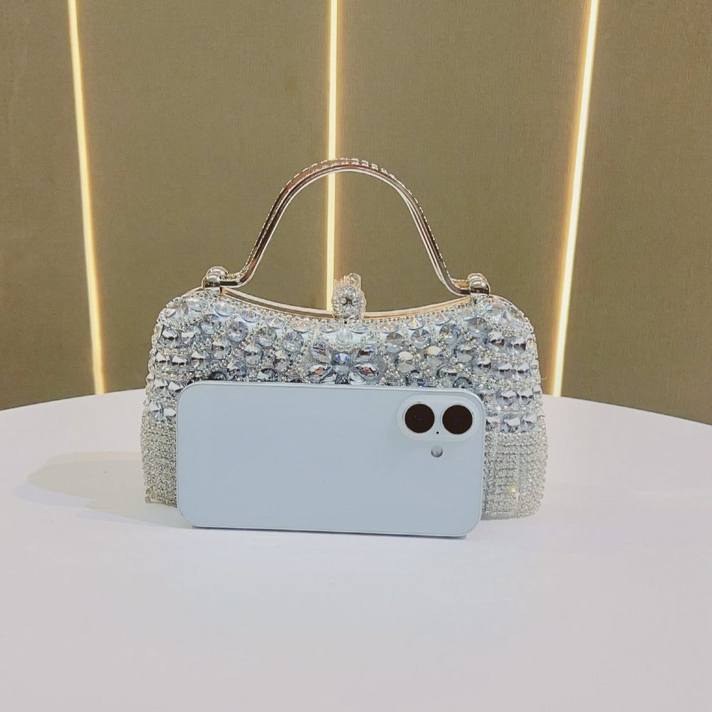 Mariam's Collection Crystal-Embellished Clutch Bag with Tassels – Versatile Evening Purse for… — detail shot 8