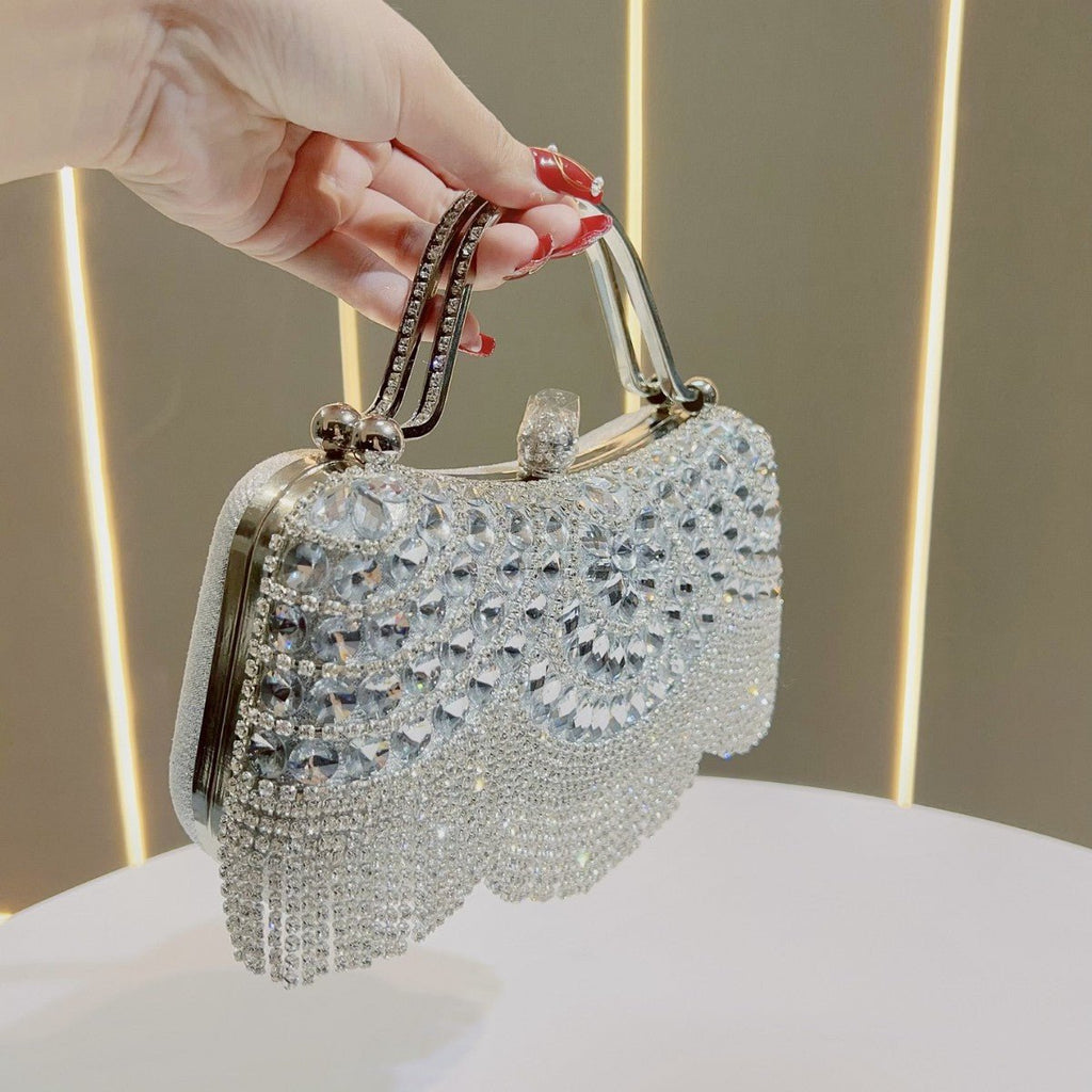 Mariam's Collection Crystal-Embellished Clutch Bag with Tassels – Versatile Evening Purse for… — product category context