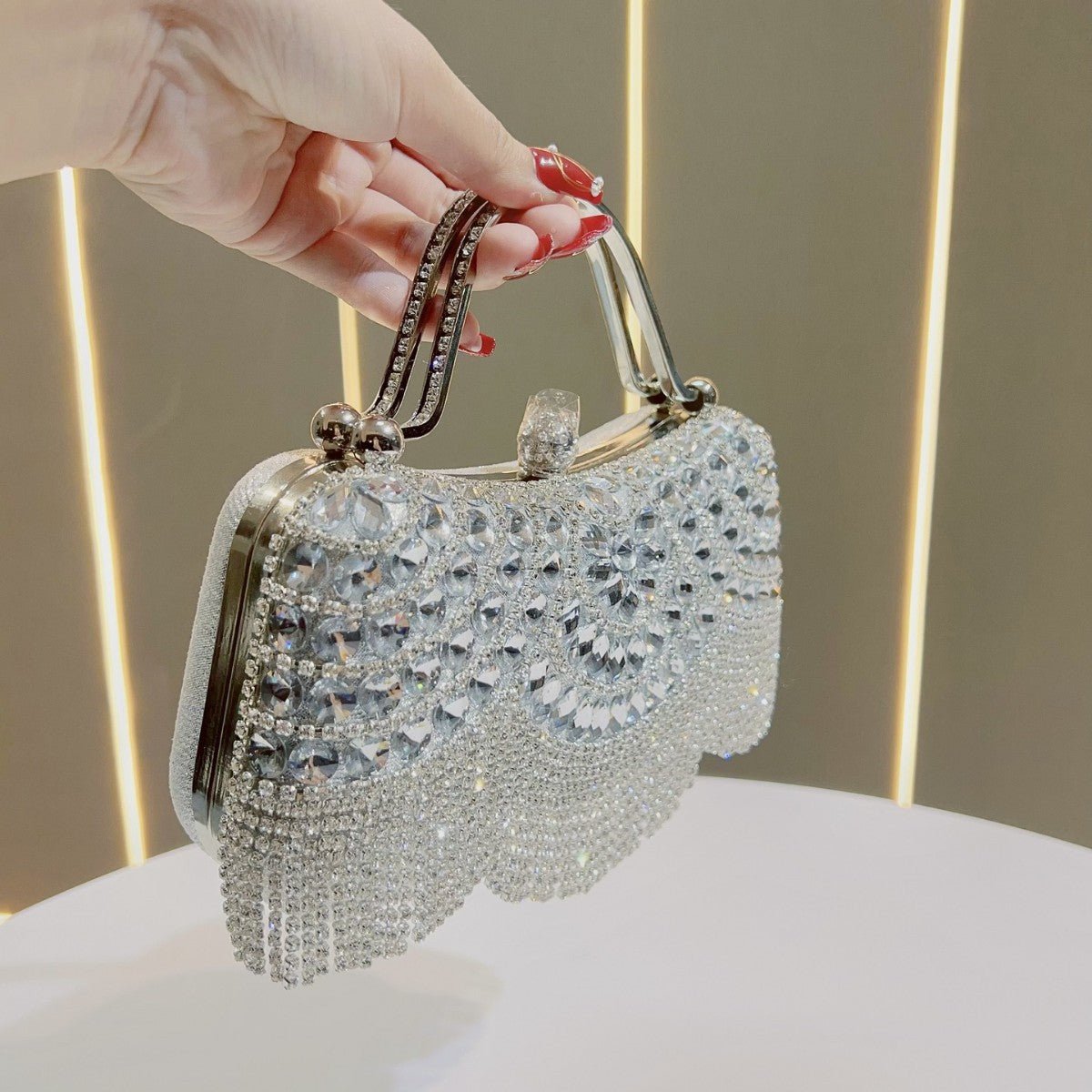 Mariam's Collection Crystal-Embellished Clutch Bag with Tassels – Versatile Evening Purse for… — product category context
