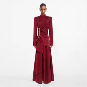 Crystal-Embellished Ruched Dress with Asymmetric Ruffle Skirt(MS346)