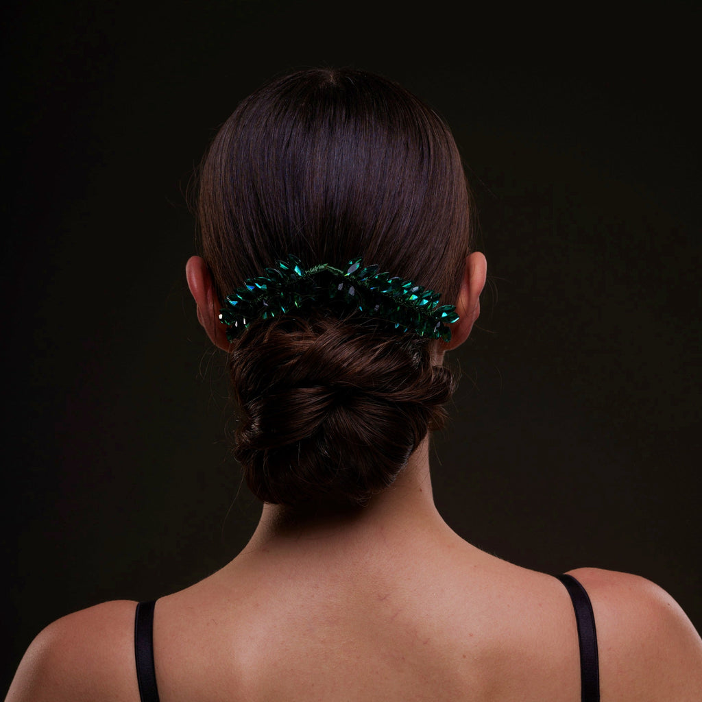 Emerald Green Crystal Leaf Hair Comb Set – Bridal Port, view 2