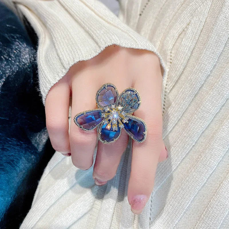 MyClosetAid MyClosetAid Crystal Swarovski Ring Flower Design — back view