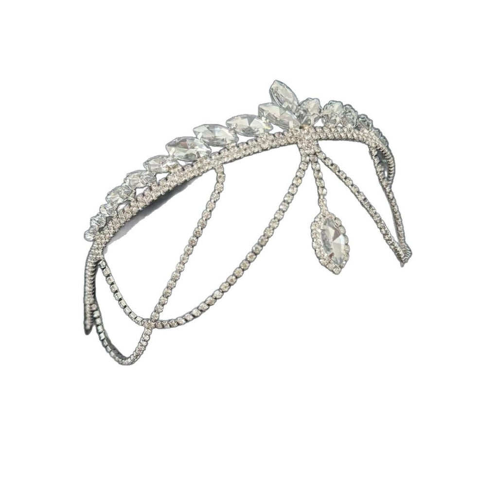 Mariam's Collection Crystal Tiara Headband with Cascading Forehead Chain (MAC330) — lifestyle worn / used context