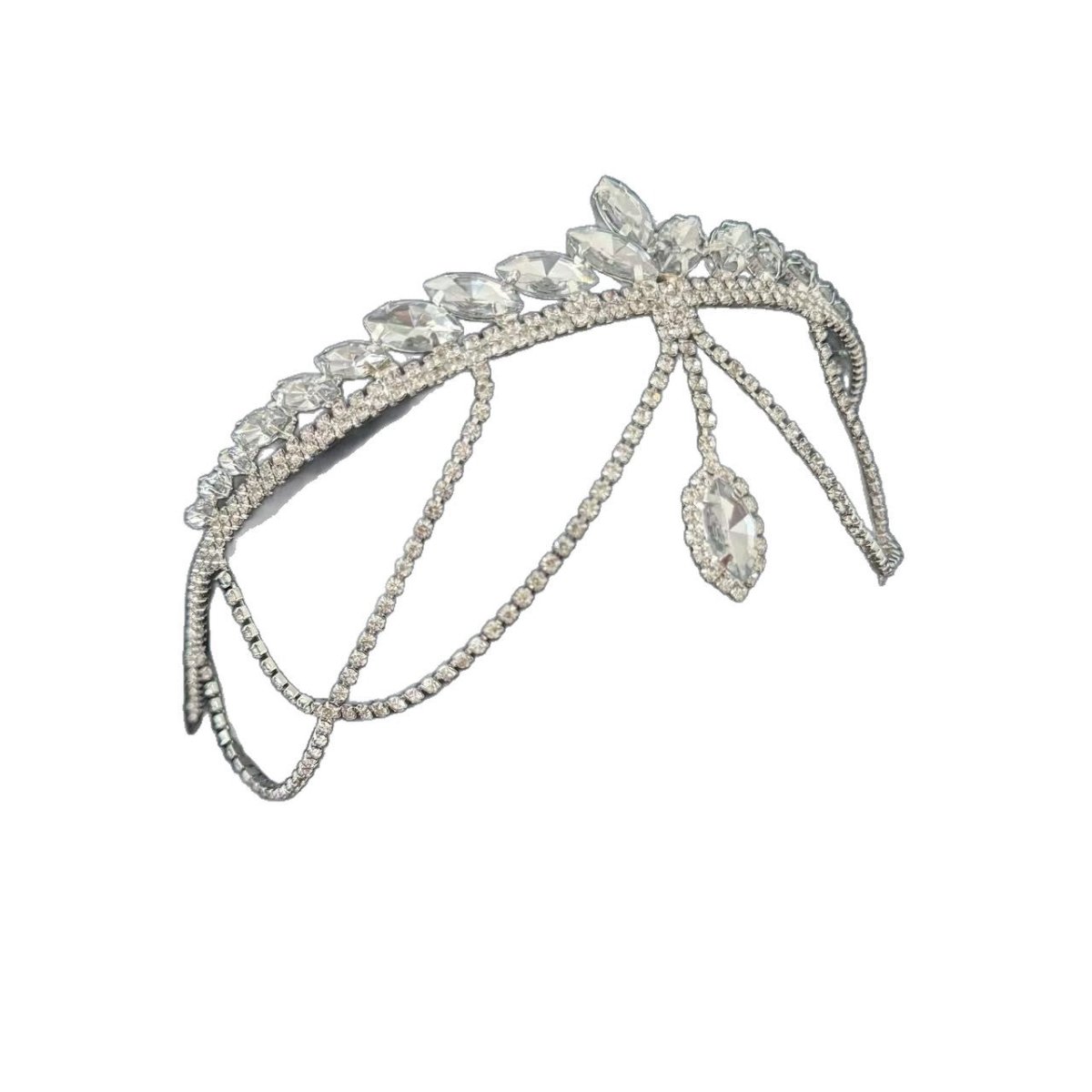 Mariam's Collection Crystal Tiara Headband with Cascading Forehead Chain (MAC330) — lifestyle worn / used context