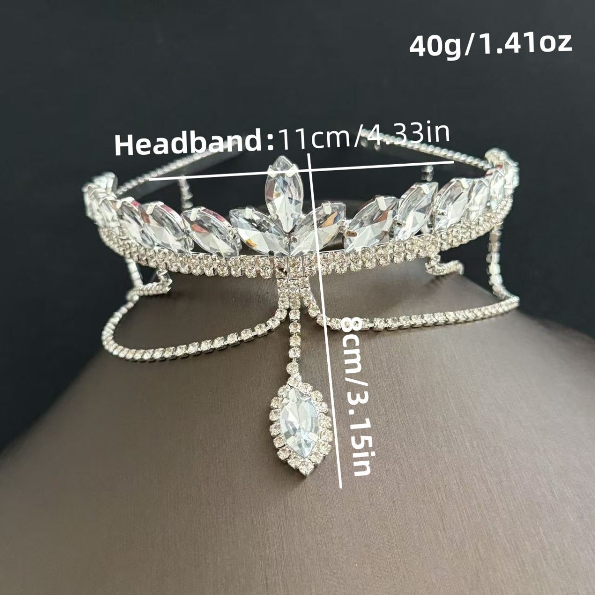 Mariam's Collection Crystal Tiara Headband with Cascading Forehead Chain (MAC330) — product category context