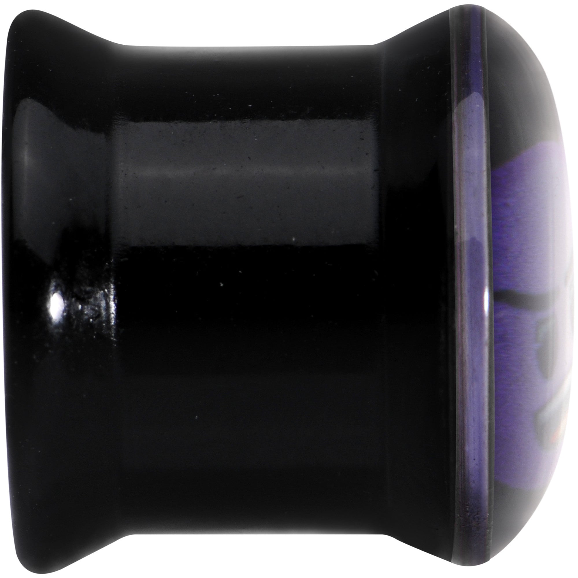 BodyCandy 7/16 Licensed Purple Devil emoji Acrylic Double Flare Plug Set — BodyCandy branding close-up