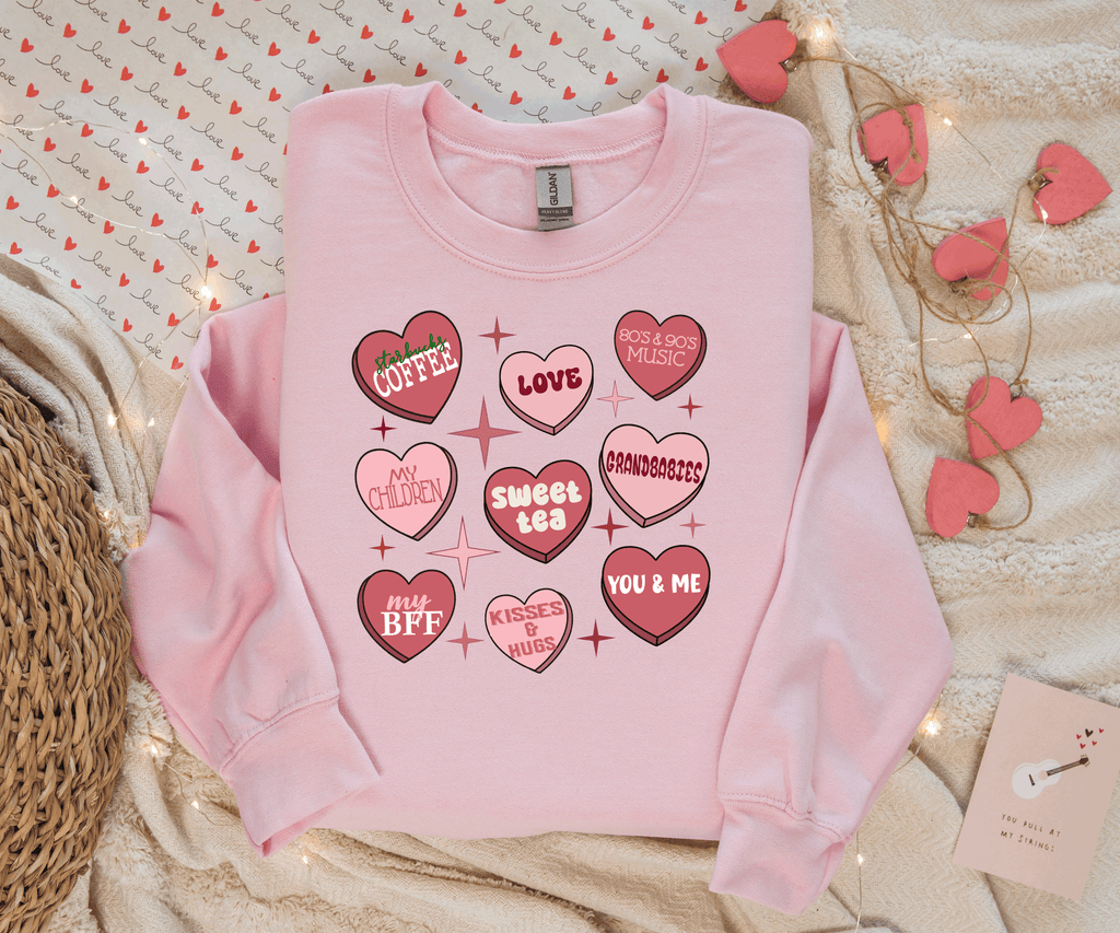 A Blessed Texas Mess Boutique Custom Conversation Heart Valentines, Personalized Gifts, Love notes shirts,… — main product shot