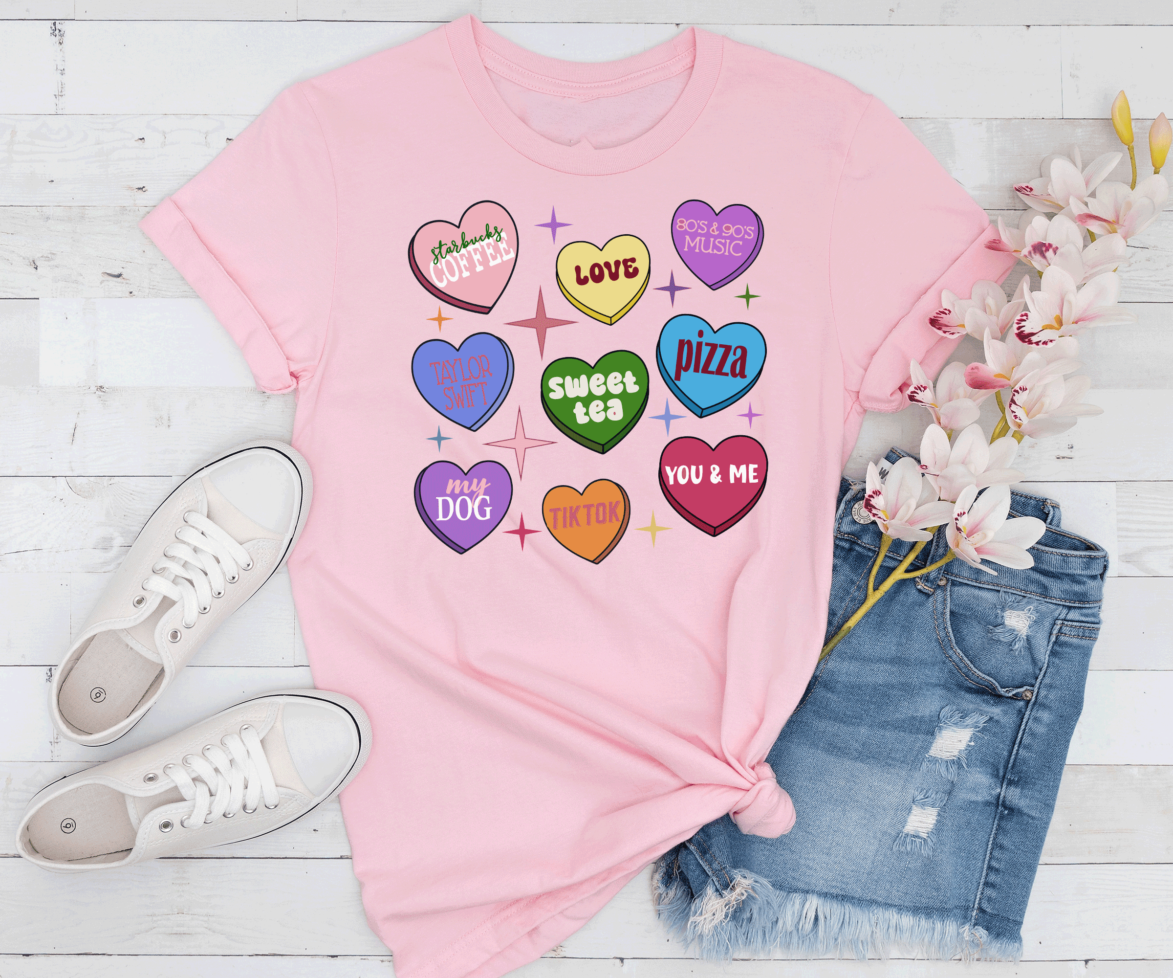 A Blessed Texas Mess Boutique Custom Conversation Heart Valentines, Personalized Gifts, Love notes shirts,… — A Blessed Texas Mess Boutique branding close-up