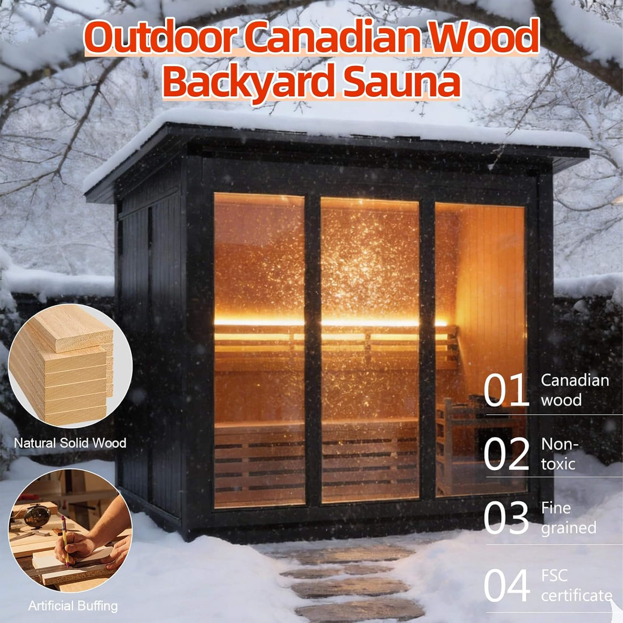 Custom 4-Person Luxury Spruce Outdoor Steam Sauna With Heater And Stones [Made-To-Order] (SAK87912) – SAKSBY WHOLESALE, view 