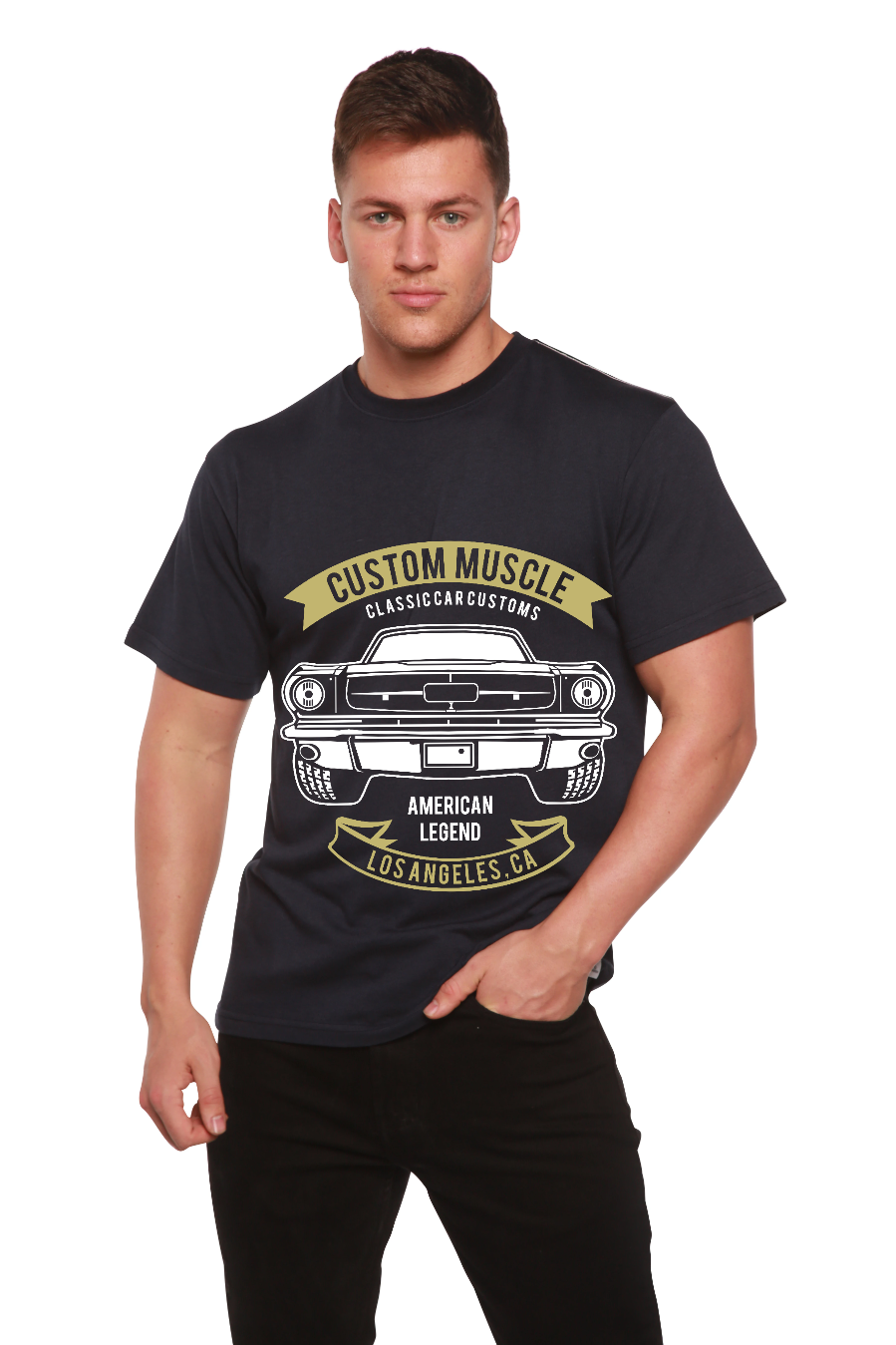 Spun Bamboo Custom Muscle Men's Bamboo Viscose/Organic Cotton Short Sleeve Graphic T-Shirt — packaging