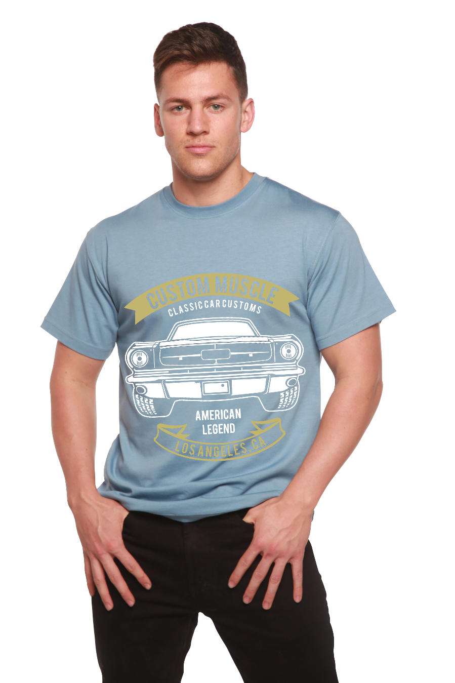 Spun Bamboo Custom Muscle Men's Bamboo Viscose/Organic Cotton Short Sleeve Graphic T-Shirt — fabric or material detail