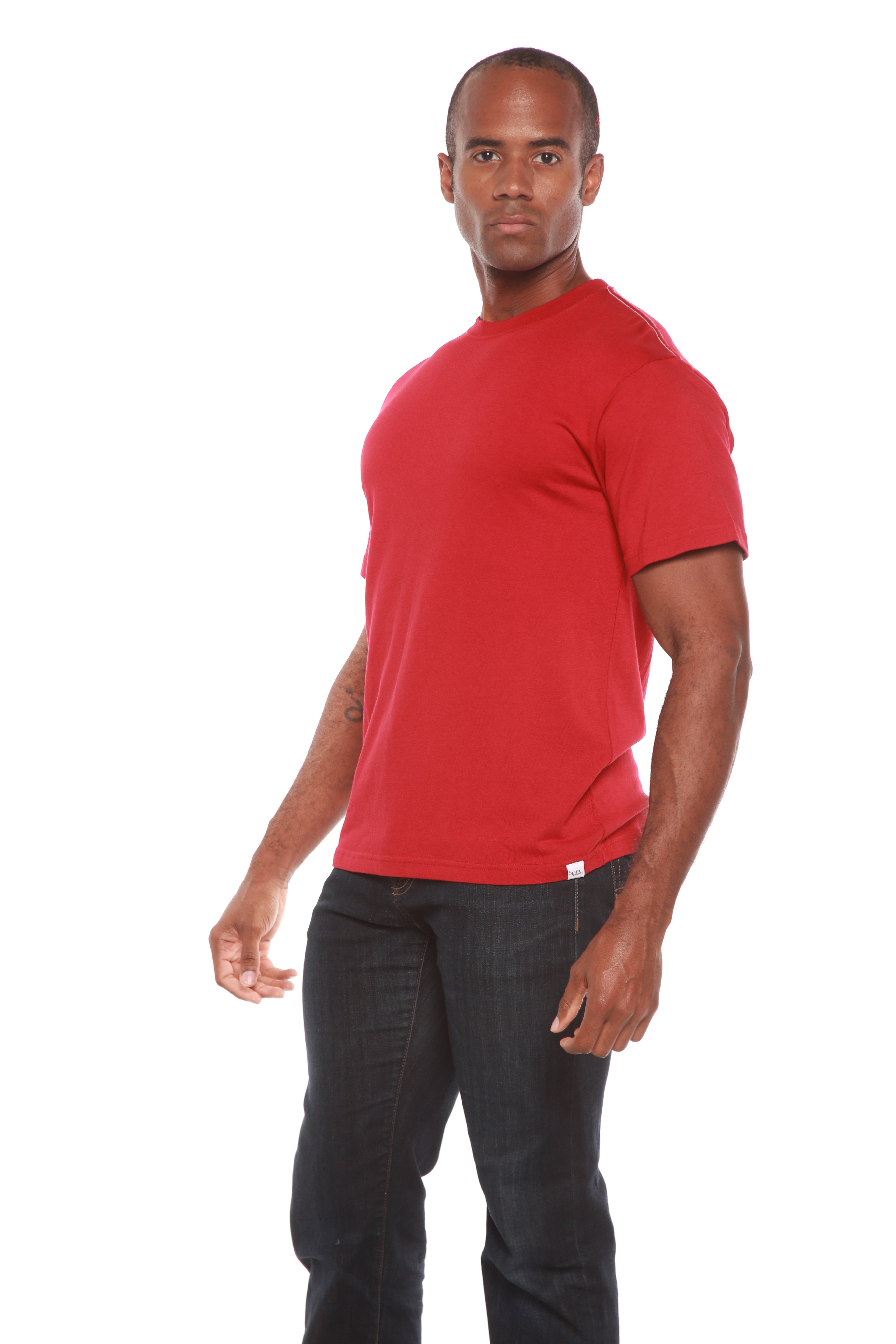 Spun Bamboo Custom Printed Men's Bamboo Viscose/Organic Cotton Short Sleeve T-Shirt — in-use photo