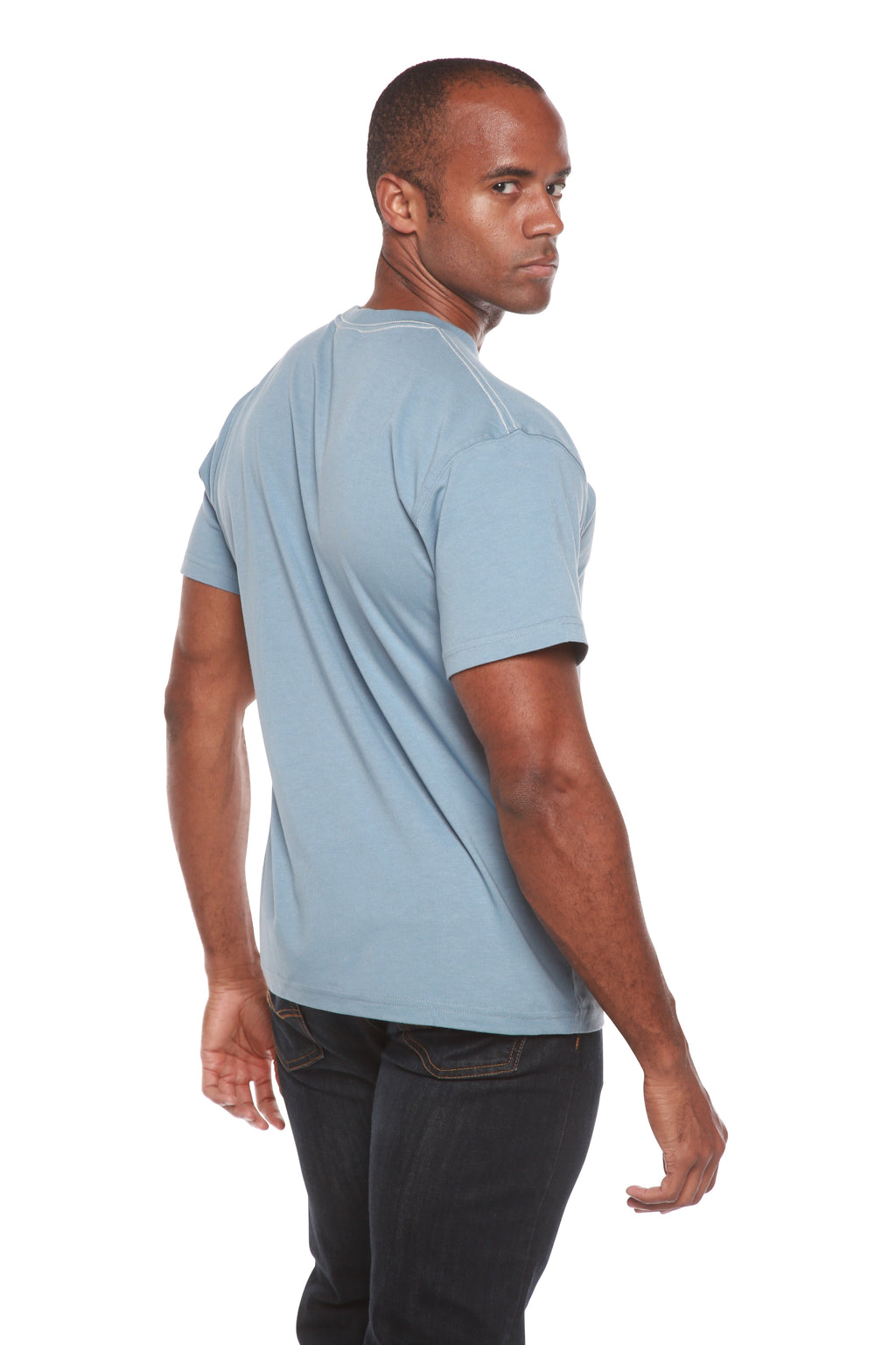 Spun Bamboo Custom Printed Men's Bamboo Viscose/Organic Cotton Short Sleeve T-Shirt — product on model
