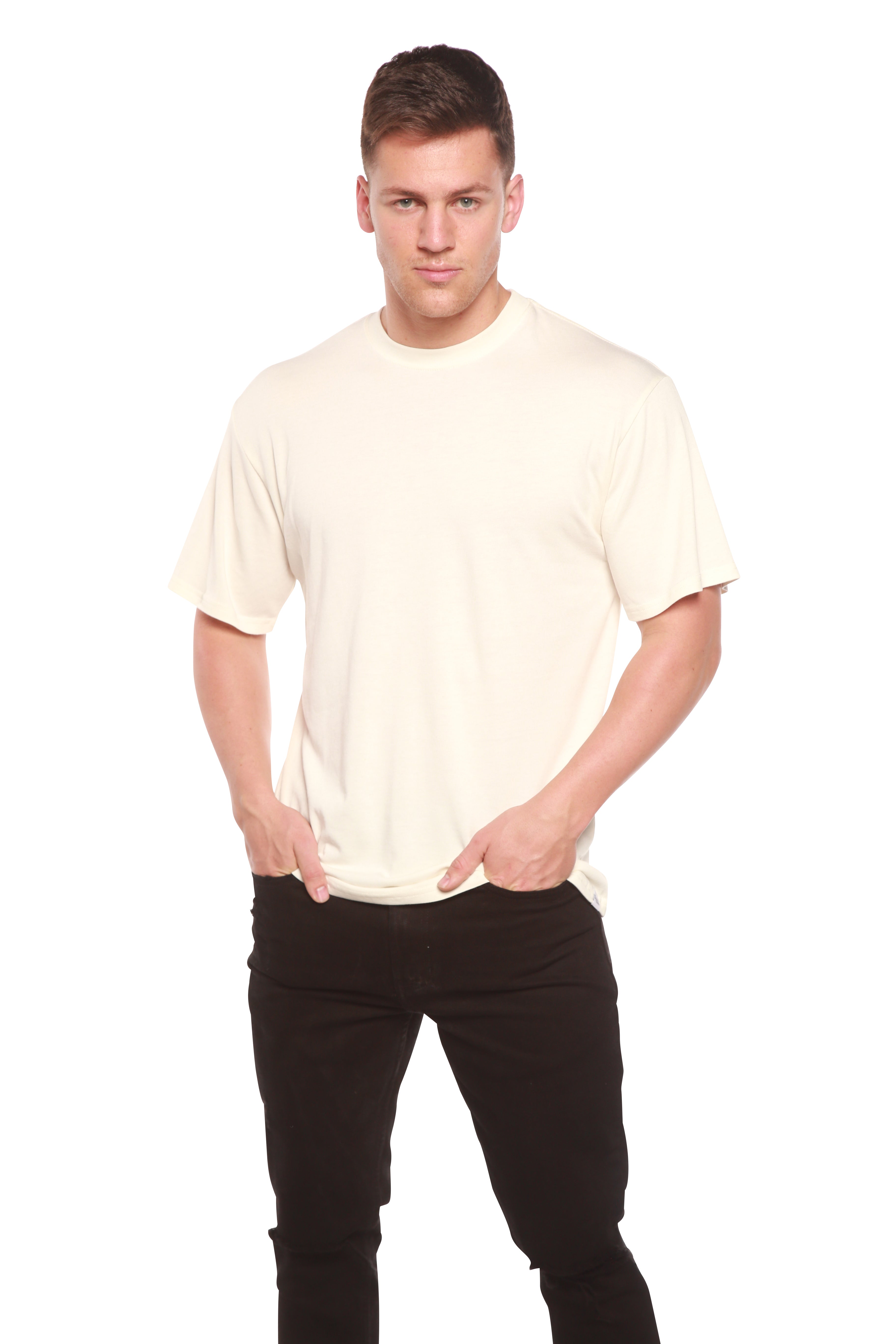 Spun Bamboo Custom Printed Men's Bamboo Viscose/Organic Cotton Short Sleeve T-Shirt — lifestyle context