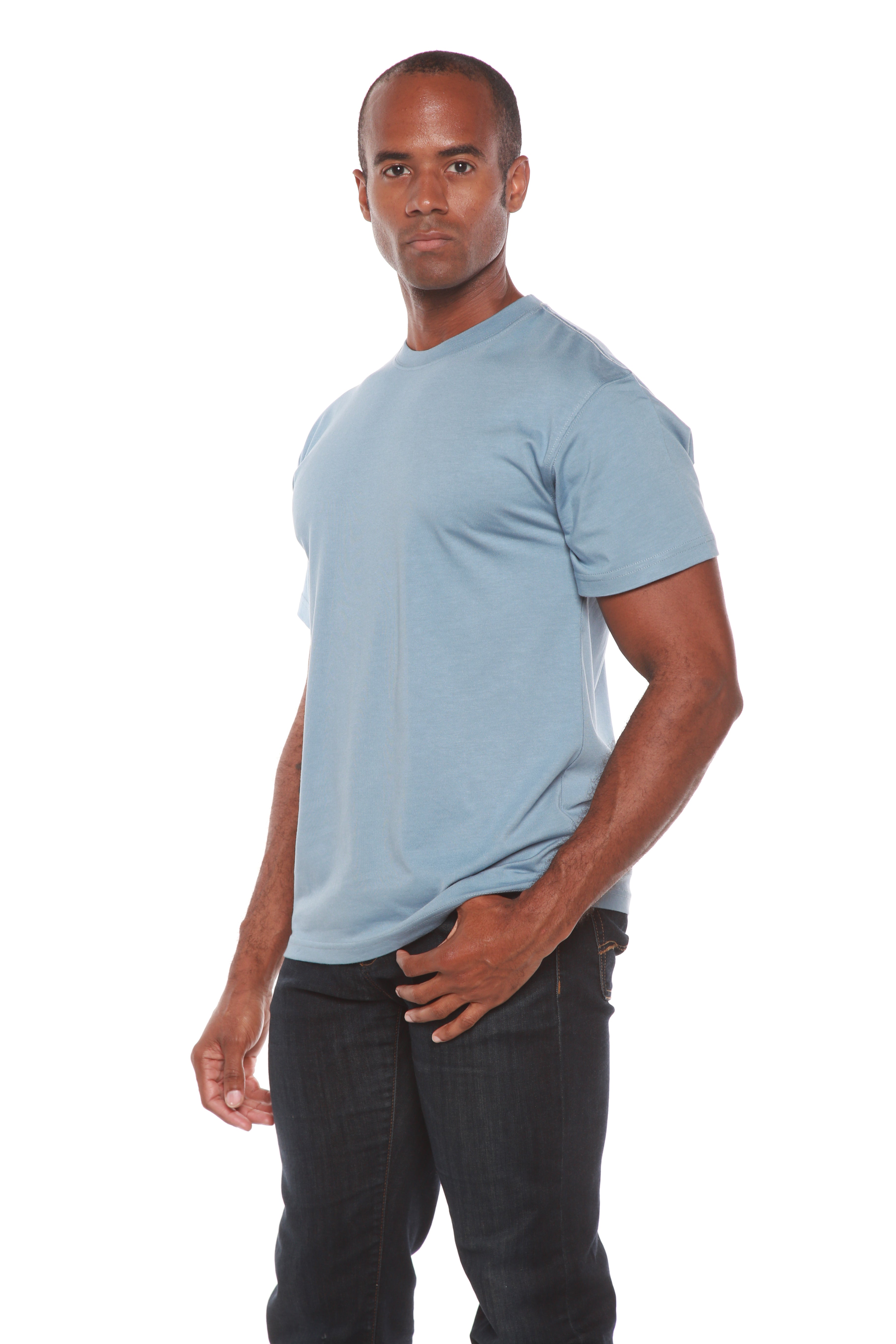 Spun Bamboo Custom Printed Men's Bamboo Viscose/Organic Cotton Short Sleeve T-Shirt — flat-lay composition