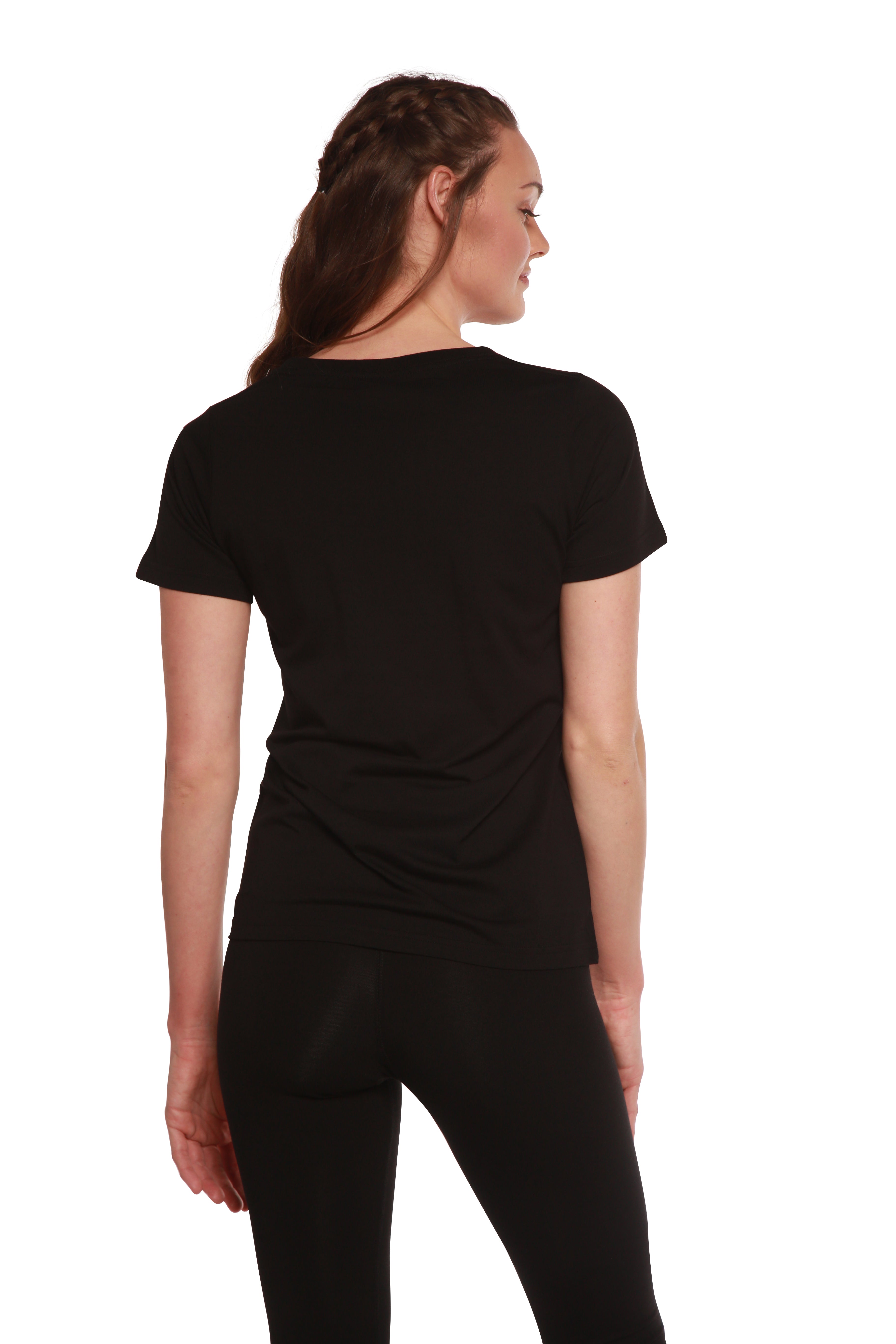 Spun Bamboo Custom Printed Women's Bamboo/Cotton Short Sleeve Scoop Neck Graphic T-Shirt — lifestyle context