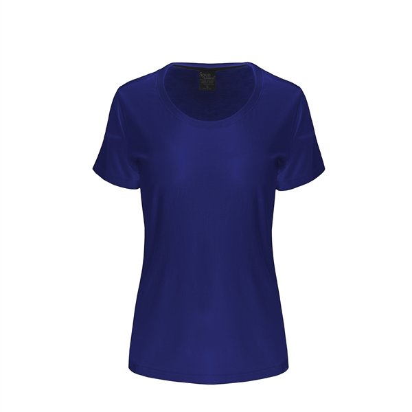 Spun Bamboo Custom Printed Women's Bamboo/Cotton Short Sleeve Scoop Neck Graphic T-Shirt — in-use photo