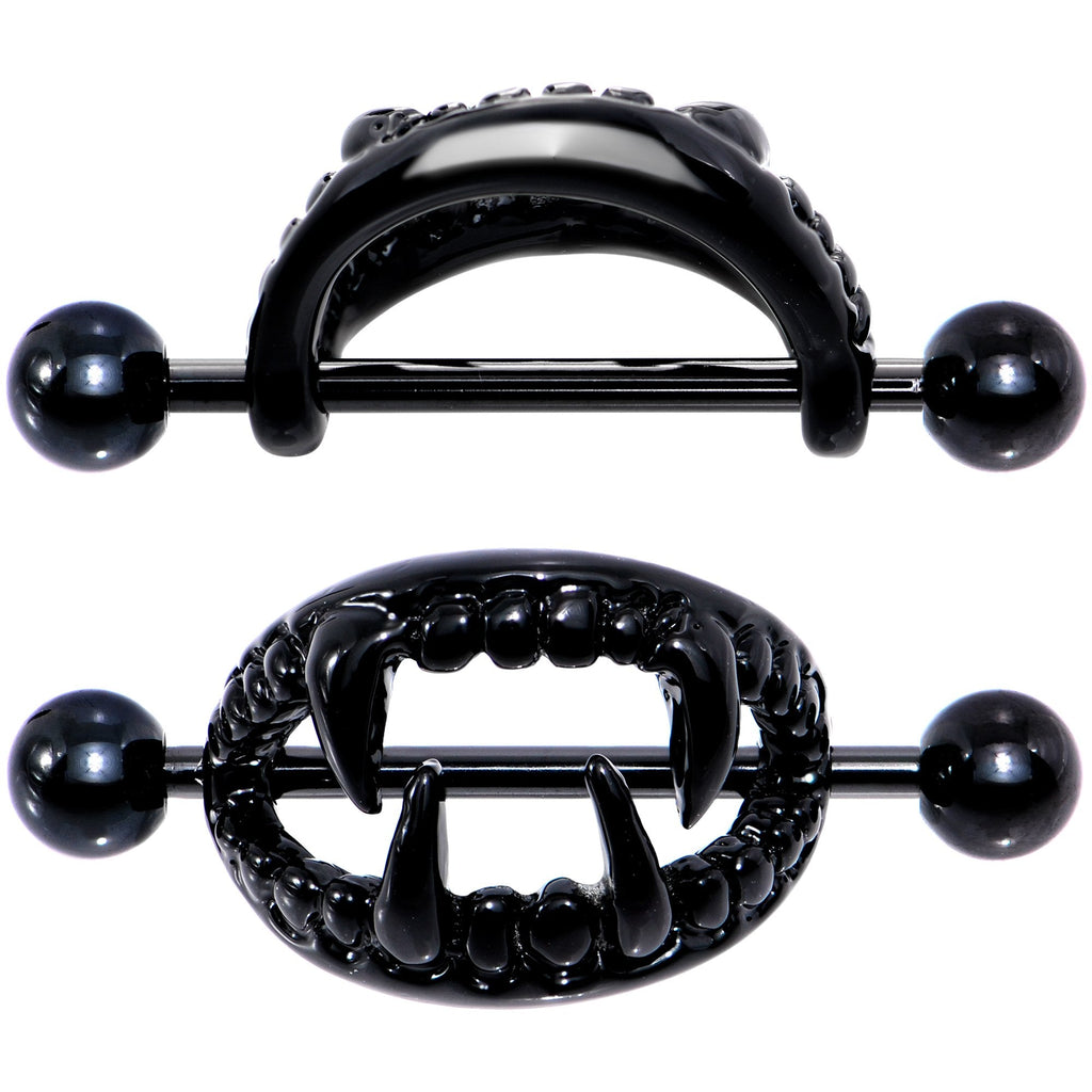 BodyCandy 14G 5/8 Black Fearsome Fangs Nipple Shield Set — main product shot