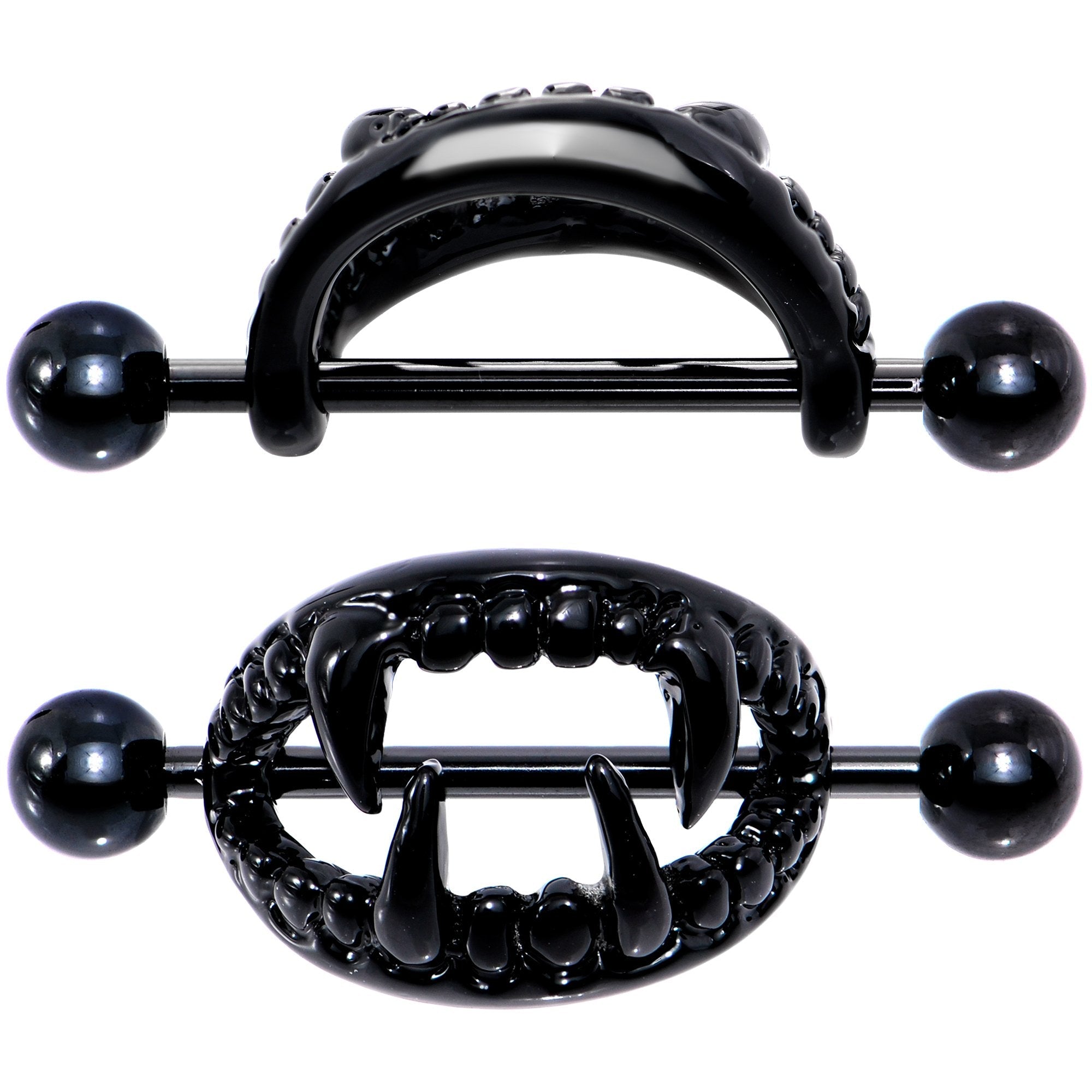 BodyCandy 14G 5/8 Black Fearsome Fangs Nipple Shield Set — main product shot