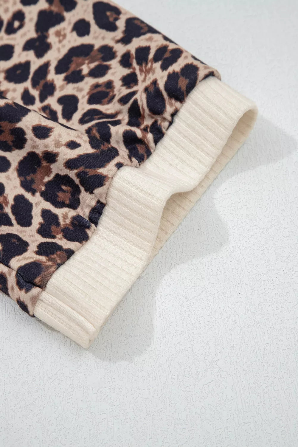 Ribbed Texture Button Down Leopard Patchwork Short Sleeve Shirt