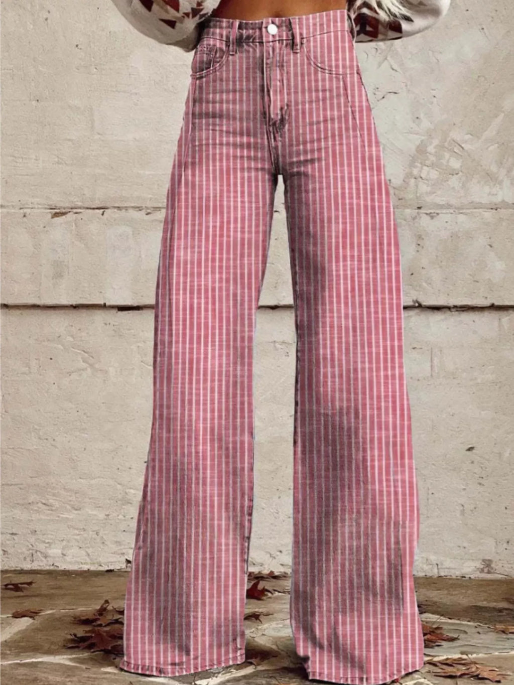 Striped High-Waisted Wide Leg Jeans