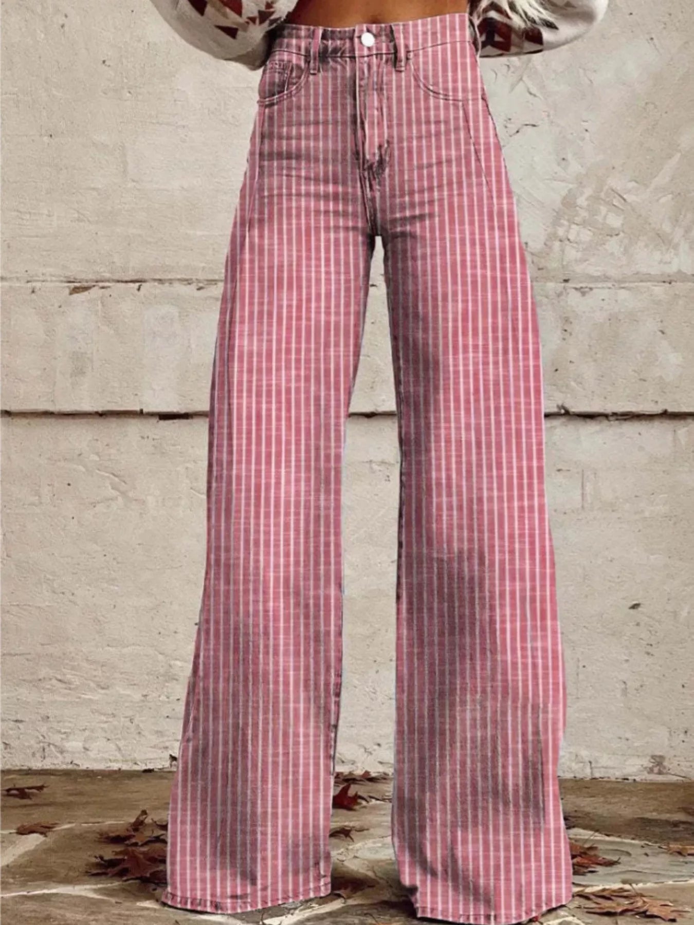 Striped High-Waisted Wide Leg Jeans