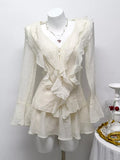 Ruffle Trimmed Blouse and Skirt Set