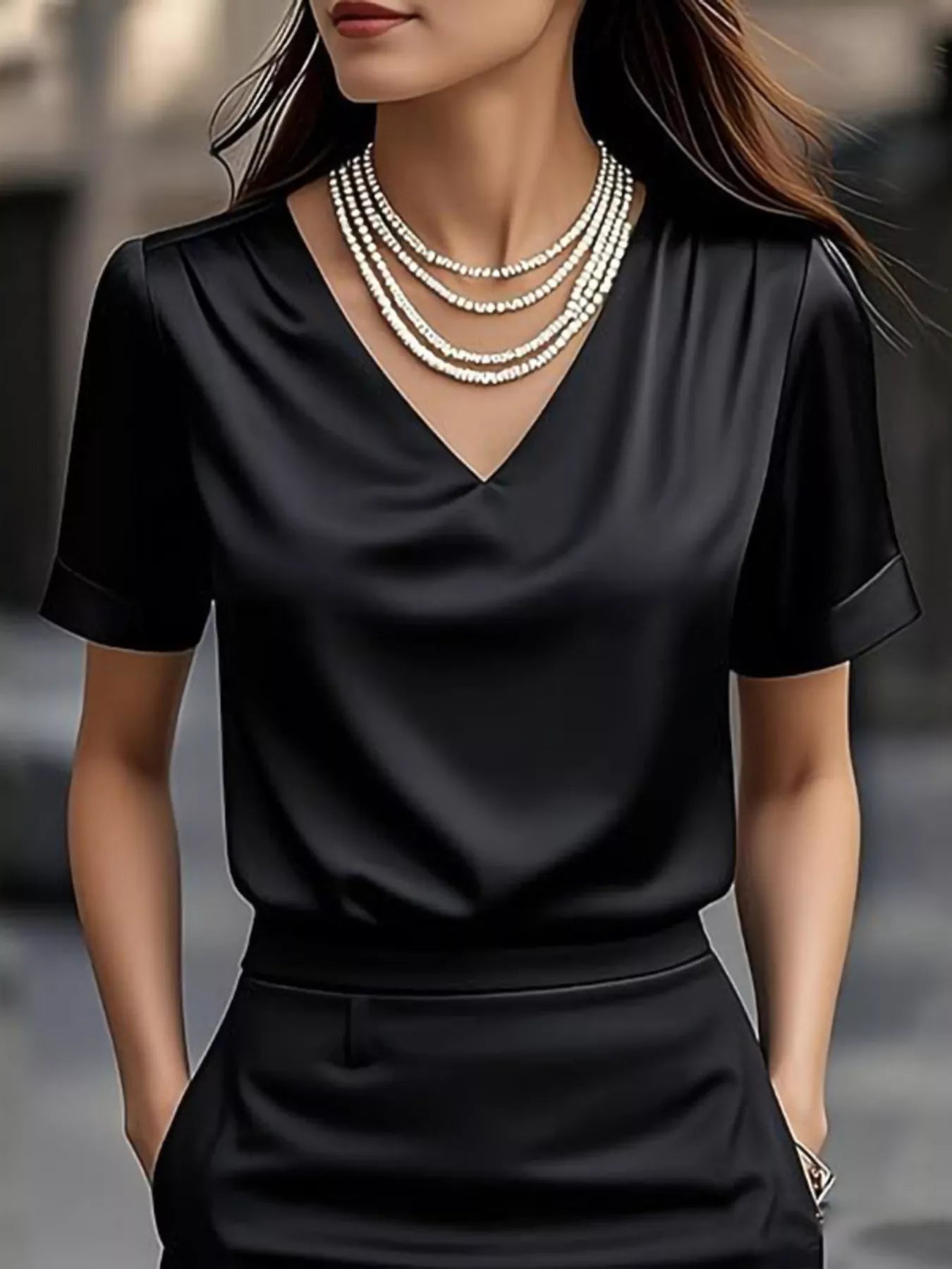 V-Neck Satin Blouse