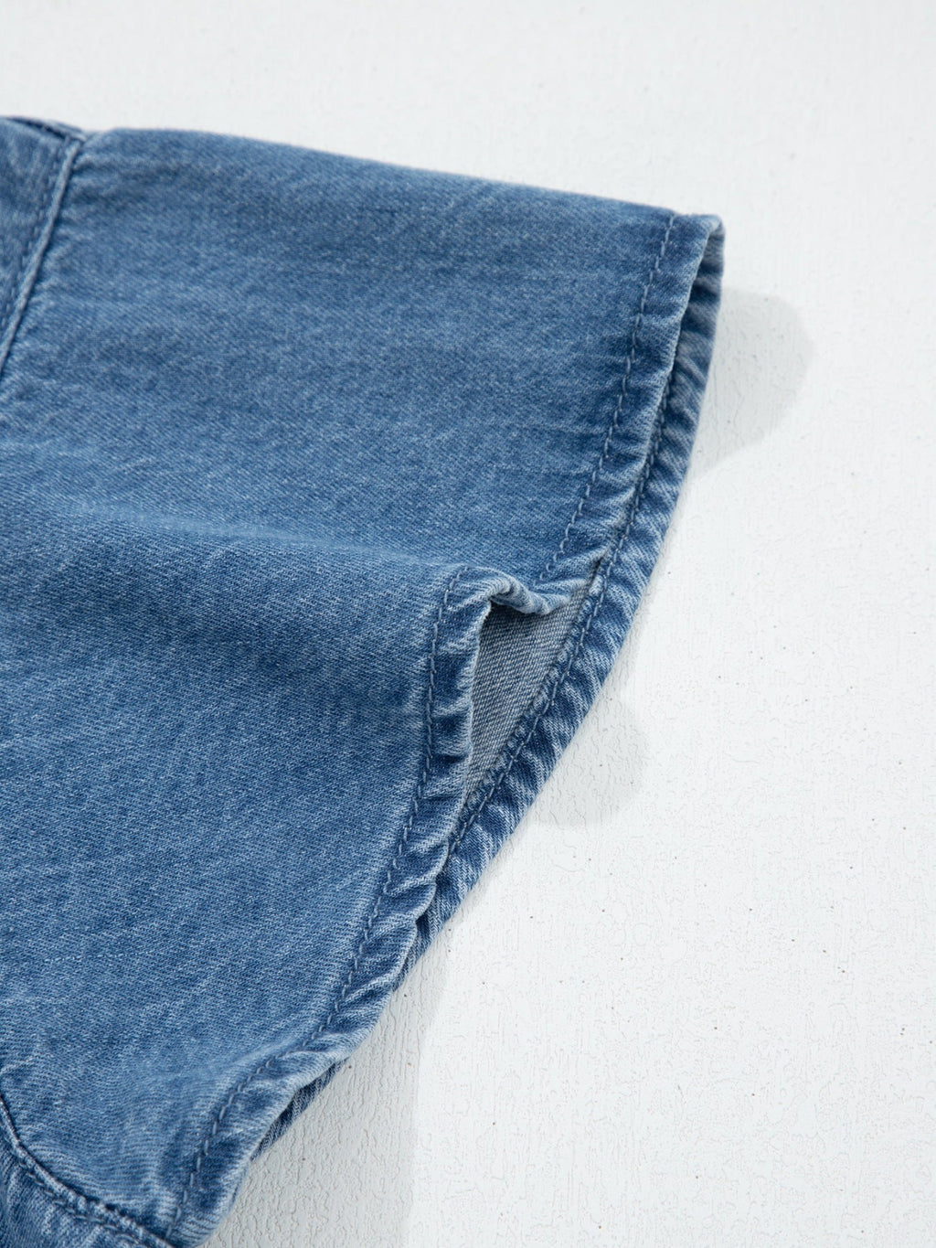 Ruffled Short Sleeve Denim Shirt