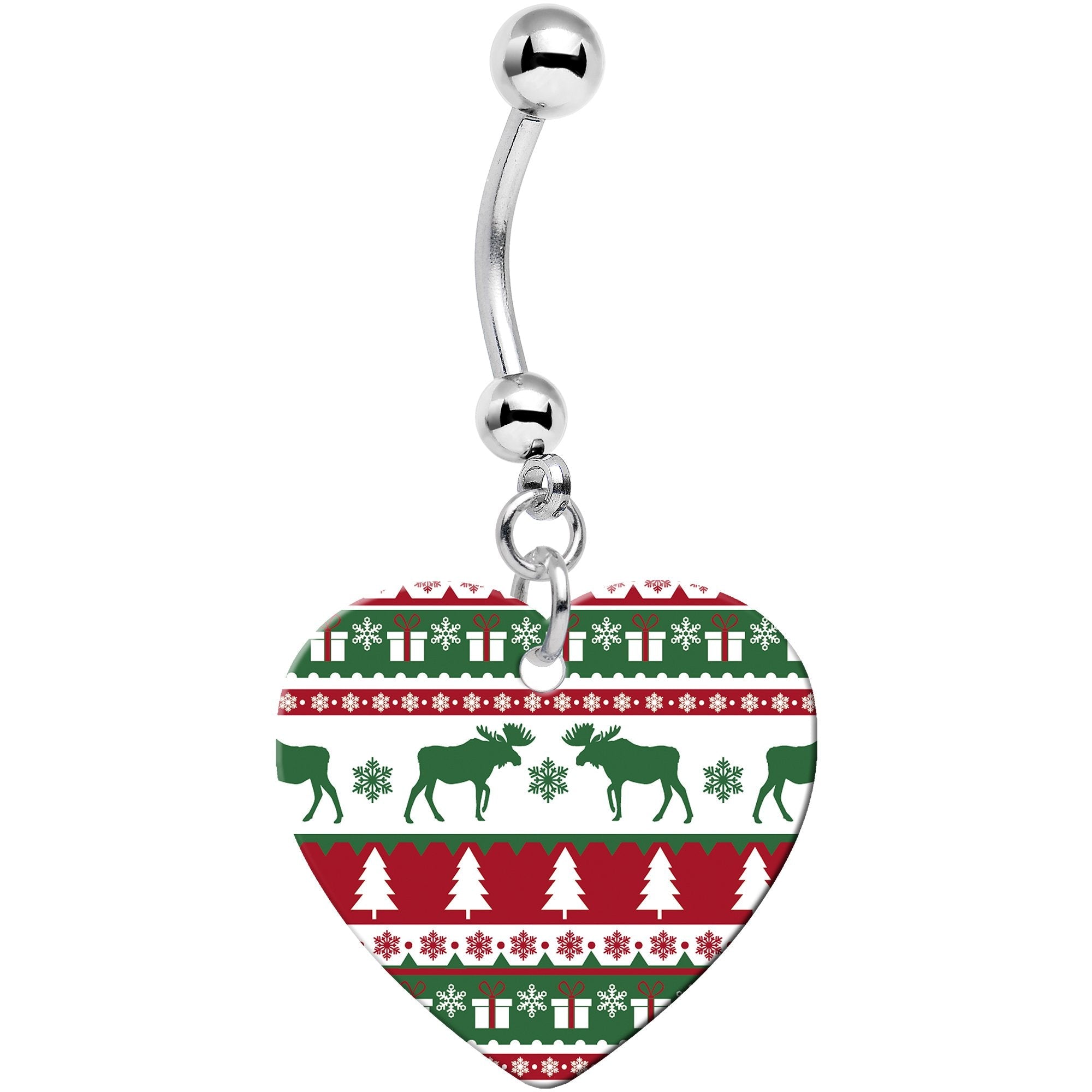 BodyCandy Ugly Christmas Sweater Heart Dangle Belly Ring — main product shot
