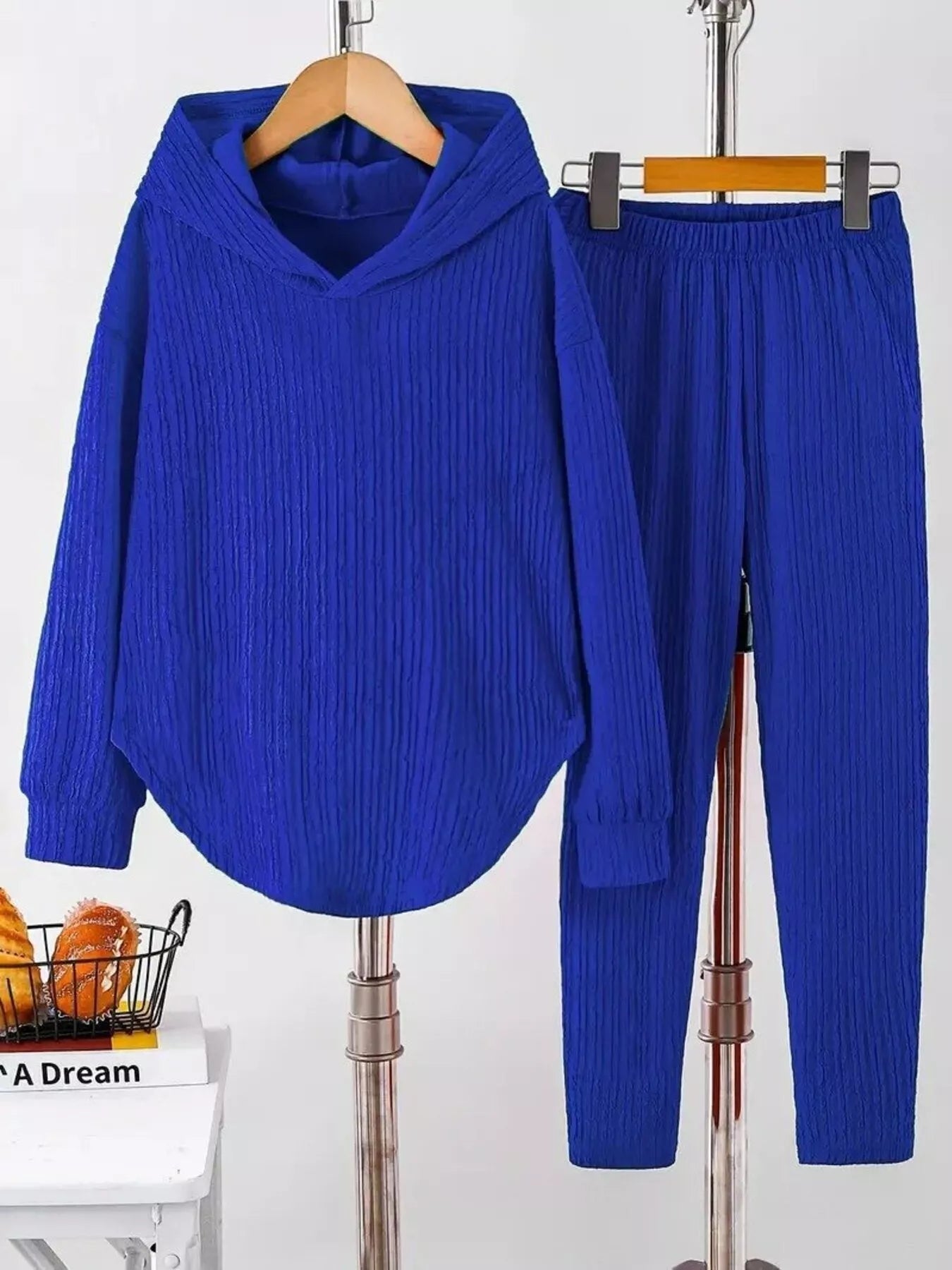 Textured Long Sleeve Hoodie and Pants Set