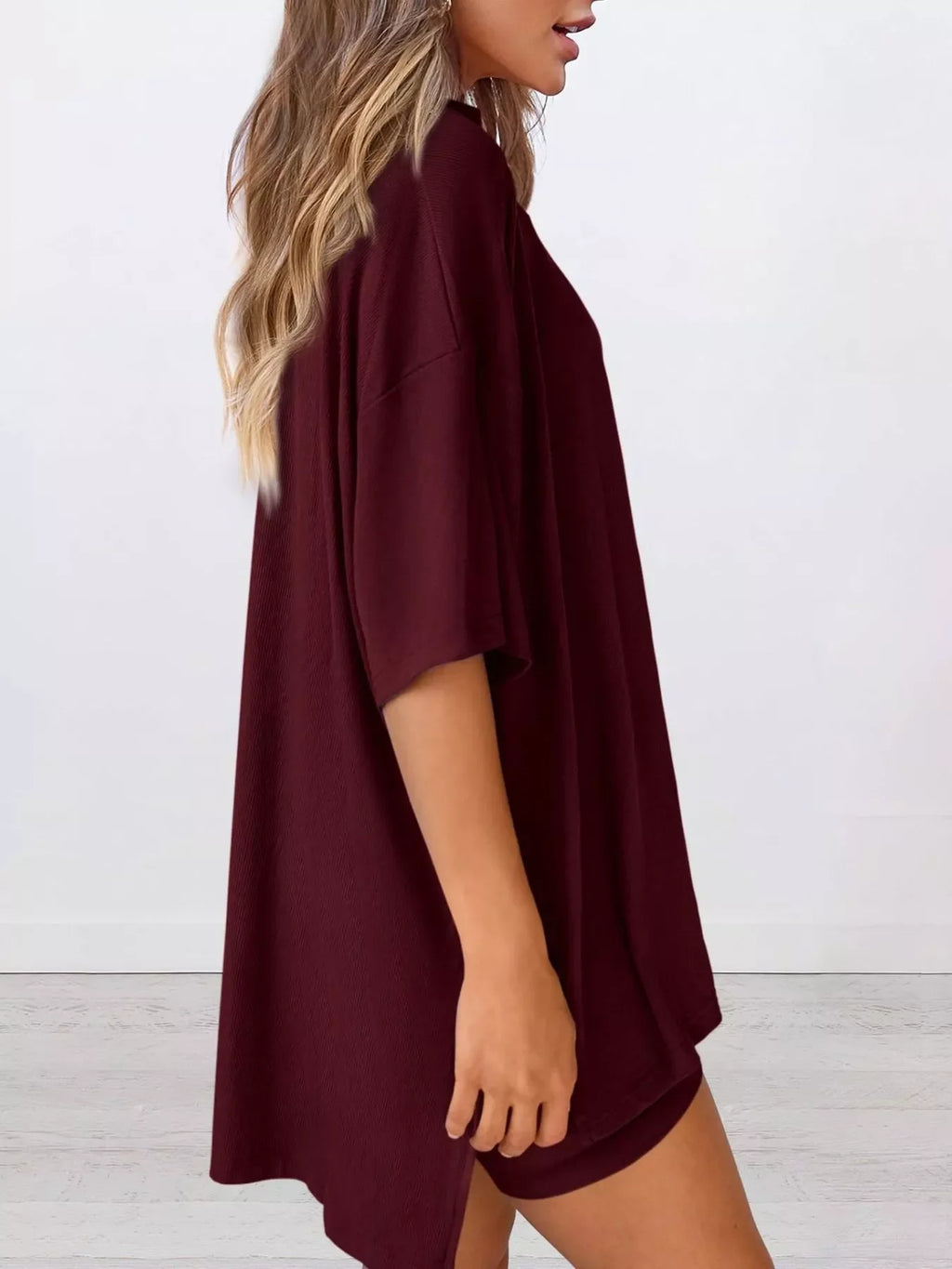 Full Size Relaxed Fit Round Neck Top and Shorts Two-Piece Set Plus Size