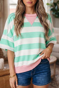 Stripe Exposed Seam Ribbed Patchwork Oversized Tee