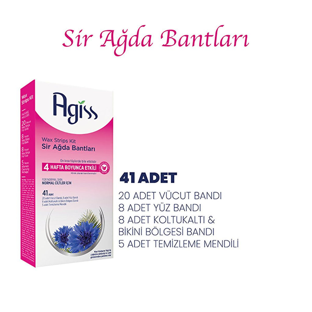Agiss Hair Removal Wax Strips: Body, Face, Bikini & Underarm - 41 Strips for Normal Skin - Long Lasting Smoothness