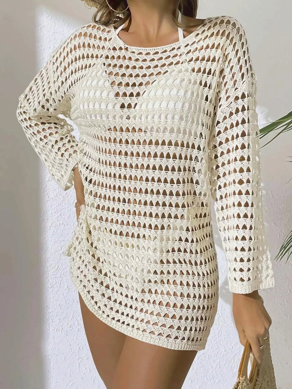 Crochet Knit Long Sleeve Cover-Up