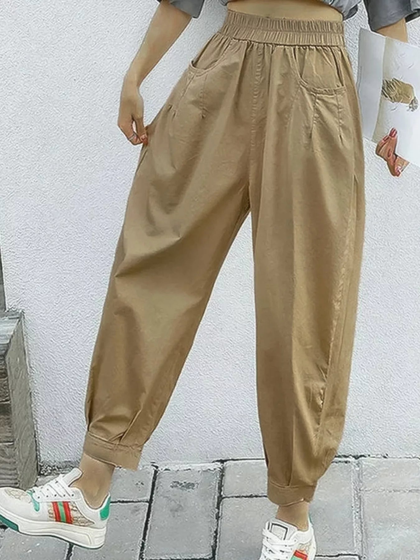 Loose Fit Elastic Waist Harem Pants